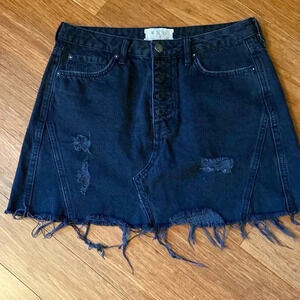 We the Free black denim skirt - size 28 - fringe hem - mini skirt